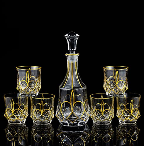 YOtat Verres À Whisky en Verre Écossais Sculpté, Verres À L'Ancienne, Verre À Whisky Façonné, Ligne Dorée en Cristal, Cadeau Transparent pour Petit Ami, Papa, Homme, Lot De 6 Tasses (Type 1)