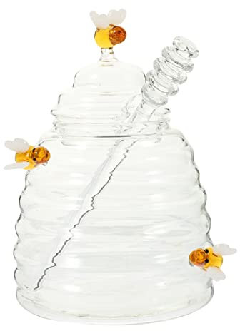 TOPBATHY Honigglas Mit Spender Und Löffel Glas Honigtopf Transparent Honigspender Für Sirup Zuhause Marmelade Einlegen