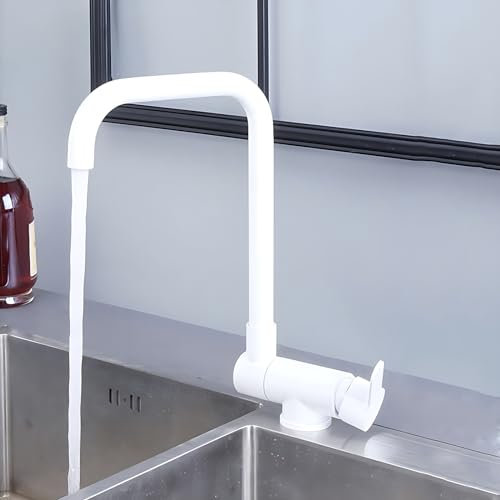 XJTNLB Küchenarmatur Klappbar Weiß Versenkbare Armaturen Spülbecken Wasserhahn Küche Kippbar Einhebelmischer Küche Heißes und Kaltes Wasser