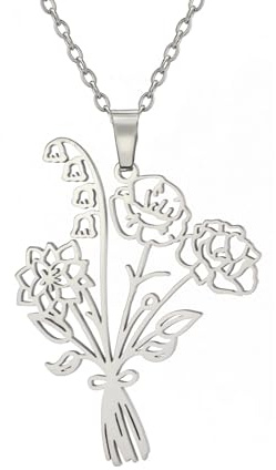 kkjoy Personalisierte Kombinierte Geburt Blumenstrauß Halskette Benutzerdefinierte 1-5 Blumen Anhänger Halsketten Wildblumenschmuck für Familienmitglied Oma Mutter Tochter Freunde