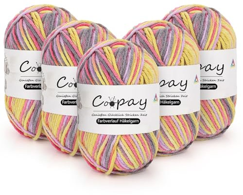 Coopay Wolle zum Häkeln, 5 x 50g Farbverlauf Häkelgarn, 5-Fädig Wolle zum Stricken, Weicher Dicke Wolle zum Häkeln, Bunt Garn zum Stricken Häkeln, Schönes Acrylgarn für Anfänger, Grau