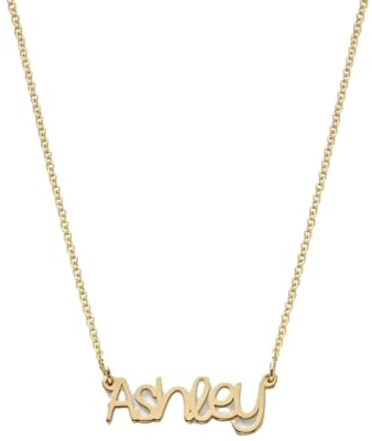 Oak & Luna Personalisierte Pixie-Namensschild-Anhänger mit 18 Karat Vergoldung, Rosévergoldung, 925er Sterlingsilber, Vermeil – zierliches Schmuckgeschenk für sie, Frauen zum Muttertag, Sterling