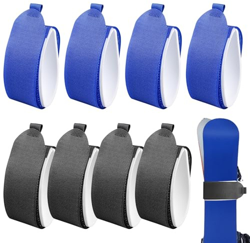 GBKDQQ 8 bandas de esquí ajustables de velcro, 48 x 5 cm, bandas de fijación para esquís con almohadillas protectoras, cinta de velcro para esquís, accesorios para tablas de esquí, postes de esquí y