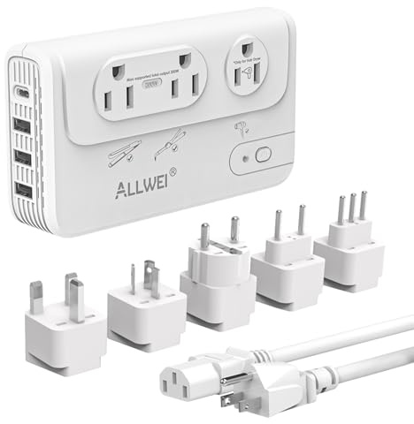 ALLWEI - Convertidor de voltaje de viaje de 2000 W de 220 V a 110 V para adaptador de voltaje de viaje europeo para secadora de pelo bajo/rizador, adaptador convertidor de corriente combinado con tipo