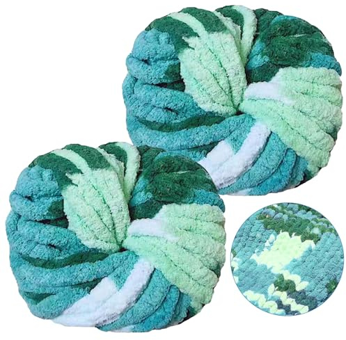 Bocguy Chunky Yarn, 2x250g Dicke Wolle zum Handstricken, XXL Wolle | Dickes Garn Häkeln Flauschige, Weiche Fingerstricken Wolle zum Häkeln Decke, Schals, Mützen, Zierkissen(Wolkenmeer)