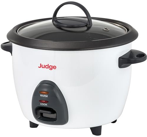 Judge Rice Cooker 1L For Perfect Rice Every Time, Rice Maker with Keep Warm Function, 400W, Includes Steamer Basket, Measuring Cup and Spoon, White