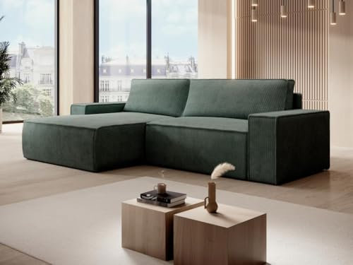 Vente-unique-Ecksofa - Ecke Links - Cord - Grün - Tannengrün - Amelia