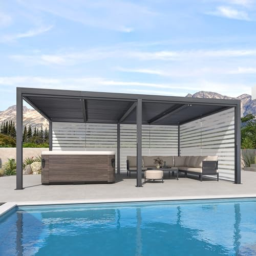 PURPLE LEAF Pergola Bioclimatique 6 x 3,68 m Stores Enrouleurs 2 Côtés Gris | Plus d'intimité, Drainage efficace, Montage facile, Sans entretien, 22,08 m², Réglage précis, Pergola jardin extérieur, Patio