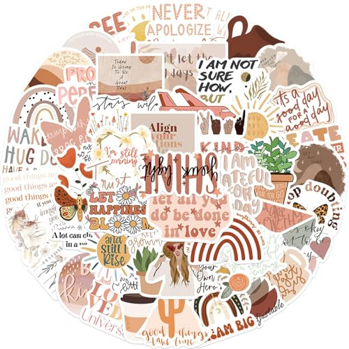 50Pcs Boho Aesthetic Stickers, Inspirational Quotes Wall Stickers for Adults Teens, Motivational Cool Sticker, Waterproof Vinyl Sticker, for Laptop, Water Bottles, Bumper, Luggage, Skateboard