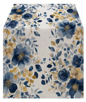 LOZULO Modern Blau Pflanzen Blumen Frühling Tischläufer,Sommer Saisonnal Küche Tisch Dekoration Drinnen Urlaub Party Dekor,Table Runner Outdoor Abdichtung Table Runner 40x140 cm