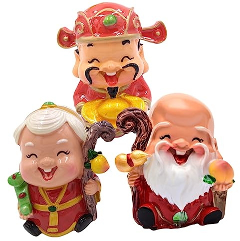 Garneck 3 Pièces Figurines de Personnes Âgées de Style Chinois Décoration pour Gâteau d'anniversaire et Petits Gâteaux Statue Miniature Résine
