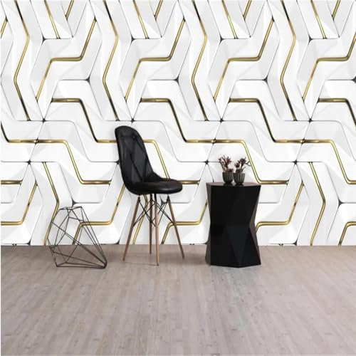 WEIMEIJIE Papel tapiz fotográfico con patrón de líneas doradas geométricas de arte abstracto de metal 3d, mural para sala de estar, dormitorio y comedor