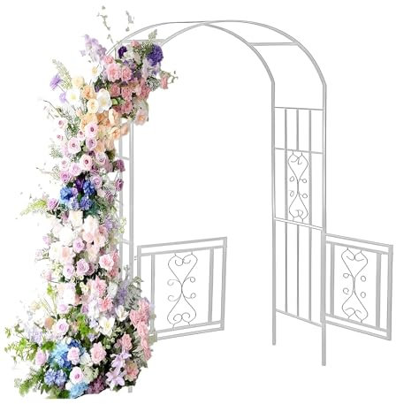 Arche de Jardin avec Portillon, Arceau de Mariage pour Décoration de Cérémonie, Tonnelle Colonne pour Rosiers, Vignes et Plantes Grimpantes, Idéale pour Terrasse, Pelouse et Jardin(Blanc)