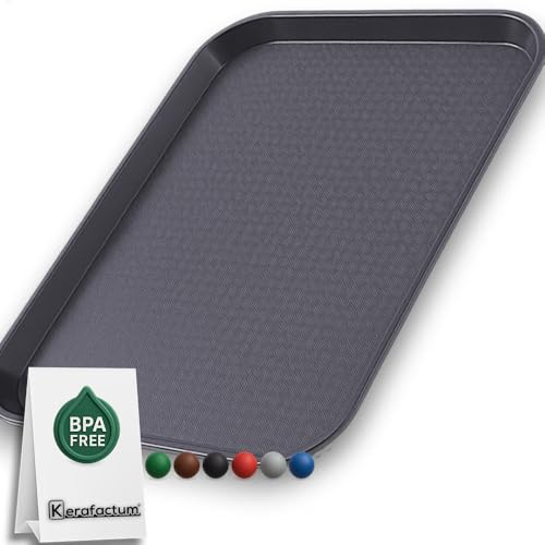 Serviertablett Kunststoff Schwarz – 41,5 x 31 cm – Robustes Tablett rechteckig für Kantine, Fastfood & Gastronomie – rutschfest – stapelbar – spülmaschinengeeignet – Mehrweg Tablett