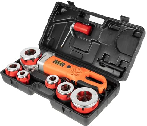 Gewindeschneidmaschine, Tragbare Elektrischer Rohreinfädler, 2300W Vollkupfermotor, 6 Matrizen 1/2, 3/4, 1, 1-1/4, 1-1/2, 2 Zoll, Rohrgewinde-Kit Gewindeschneider Gewindeschneidkluppe