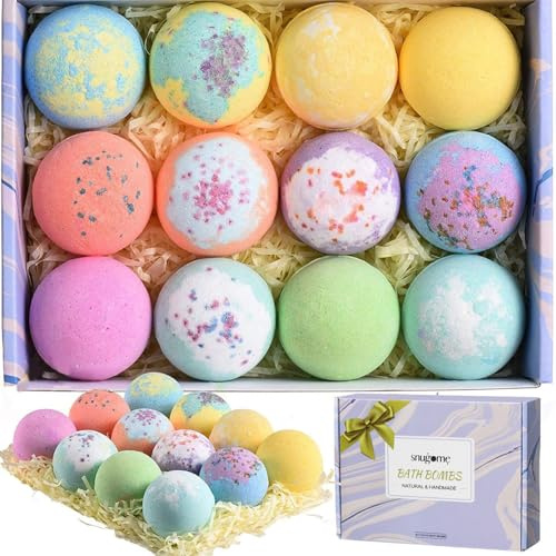 Snugome Bath Bombs Gift Set, 12pcs Handmade Fizzy Bubble Bath Bombs, Vegan & Cruelty Free, Perfect for Bubble and Spa Bath, Birthday Mothers Day Gifts Idea for Her/Him, Wife, Girlfriend