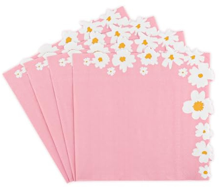 Tookala Rosa Servietten mit weißen kleinen Gänseblümchen-Mustern, Party Einwegservietten Deko, Dekorative Napkin Papierserviette, Cocktailservietten, Taschentücher Größe 33 x 33 cm, 2-lagig, 20 Stück
