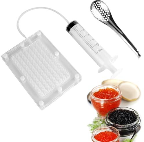 Kit Gastronomía Molecular - Set Fabricante De Caviar | Herramientas Pipeta Esferificación | Dispensador Salsa Huevas 100 Agujeros Con Colador, Cuchara & Jeringa Para Cocina Creativa, Experimentos