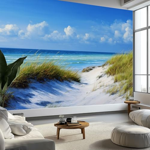 Genérico Fotomurales Realista Naturaleza Playa, 250 x 175 cm (An x Al) Papel Pintado No Tejido - Azul Claro Papel Tapiz para la Decoración del hogar en Salon y Cocina