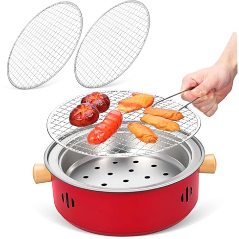 HOUDERCO Portable Outdoor Charcoal Stove with Handles and Grate Lifter Iron Grill for Camping Family Gatherings Backyard Bbqs Lightweight Detachable Design for Easy Cleaning and Safe Use