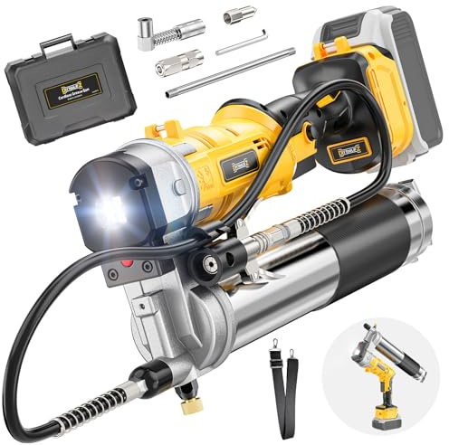 DIYtoolifz Cordless Grease Gun Compatible with DeWalt 20V Battery, 12000PSI High-Pressure with 2-in-1 Rotating Handle, 39.4 Hose & 4 Couplers for Bulk & Cartridge Grease (Tool Only)