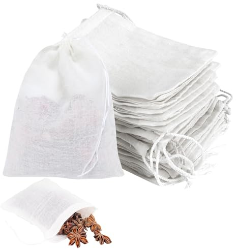 70 Stück Gewürzsäckchen, Wiederverwendbare Gewürzbeutel Zum Mitkochen, Gewürzsäckchen Zum Kochen, 100% Baumwolle Teabags Mit Kordelzug Für Gewürze, Losen Tee, Obsttee, Kaffee(10 X 8cm)