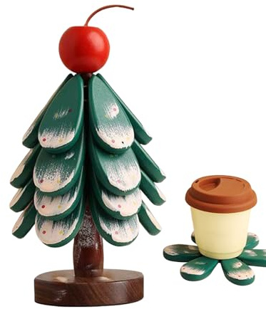 demaxiyad sous-Verres Arbre De Noël,sous-Verres en Bois Arbre De Noël pour Plats Chauds,Décor de Cuisine pour Table à Manger - pour Casseroles Assiettes Bols Tasses