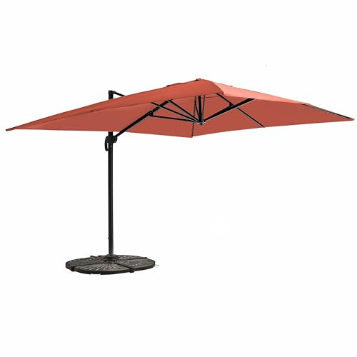 Oviala Parasol déporté 3x4m inclinable Rotatif + 4 Dalles lestées Terracotta