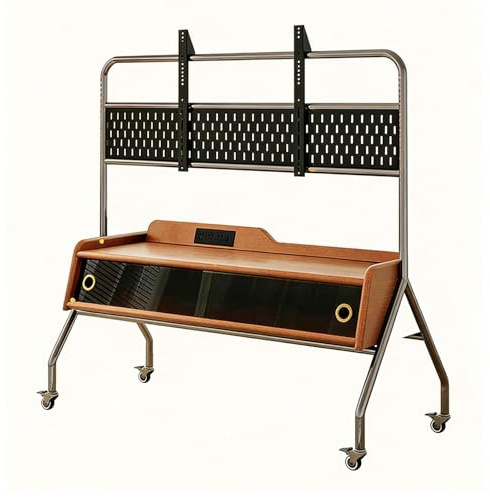 TV Ständer Rollbar mit Holzablage, Fernsehständer auf Rollen für 40-75 Zoll Fernseher, TV Bodenständer Höhenverstellbar,Mobiler TV-Wagen,bis 130 kg,für Wohnzimmer, Schlafzimmer(B)