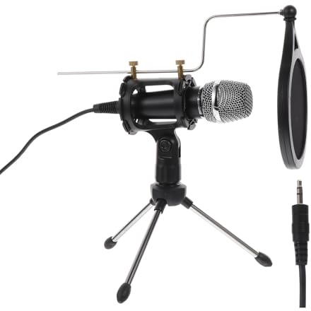 Hoement Micrófono Condensador Negro para Grabación y Transmisión en Directo con Soporte de Escritorio y Filtro Anti-ruido para Teléfono Móvil y Computadora