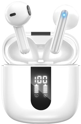 JBES Ecouteurs Bluetooth sans Fil, Écouteurs sans Fil Bluetooth 5.4, 6 Micro ENC Anti Bruit, Basses Puissantes, 60H de Lecture, étanchéité IP5, Oreillette pour iphone Android (Perle)