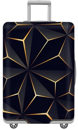 UJBVCX Luggage Cover, Travel Suitcase Covers with Zipper, Elastic Suitcase Protective Cover, Washable Dustproof Trolley Case Protector Fit 26-28 Inch (Black Gold Geometry)