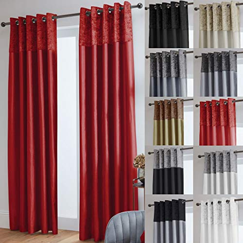 John Aird Crushed Velvet Band Faux Silk Eyelet Curtains (Red, 46 Wide x 54 Drop)