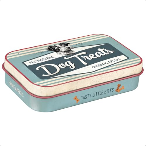 Nostalgic-Art 82201 Retro godisburk, tass-skylt � hundgodis � presentid� f�r hund�gare, pl�tl�da f�r resor, vintage-design, 9,5 x 6 x 2 cm