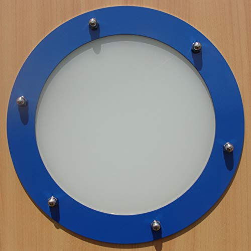 Bullauge flach 323mm Edelstahl blau (RAL 5015) Glas matt Hutmuttern