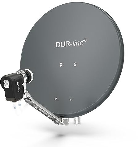 DUR-line Set da 2 partecipanti – Impianto satellitare in alluminio di alta qualità – Select 60 cm/65 cm specchio/ciotola antracite + Twin LNB – per 2 ricevitori/TV [Tecnologia all'avanguardia, DVB-S2,