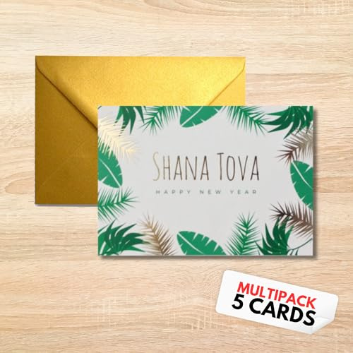 Jewish New Year Card Beautiful Gold Foil Botanical Design (5 Cards & ENVELOPES)