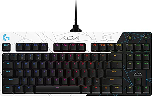 Logitech G PRO K/DA Mechanical Gaming Keyboard, Tenkeyless Design, Detachable Micro USB Cable, 16.8M Colour LIGHTSYNC RGB, Official League of Legends Gaming Gear, QWERTY US Intl Layout - Black/White