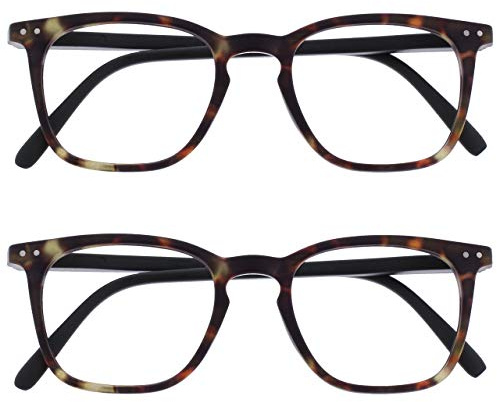 OPULIZE Bex Lesebrille 2er Pack Groß Quadrat Cool Designer Rahmen Federscharniere Kratzfest Mattbraun Schildpatt Herren Damen RR64-2 +1.50