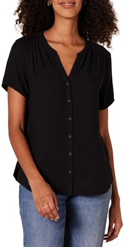 Amazon Essentials Blusa Tejida de Manga Corta y Corte Holgado Mujer, Negro, XXL