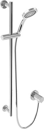 KEUCO IXMO_solo Brause-Garnitur 1 Verbraucher, Komplett-Set mit Thermostat, Handbrause, Brause-Schlauch und Dusch-Stange, chrom, runde Rosetten