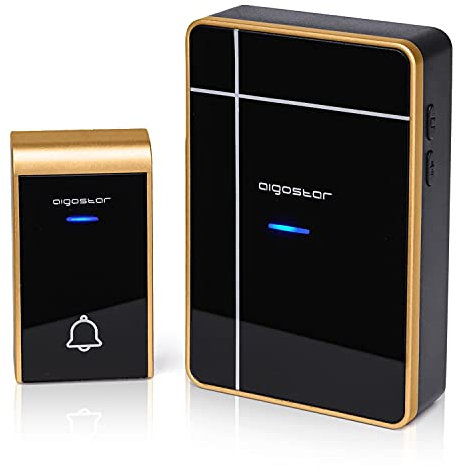 Aigostar Wireless Doorbell, IP44 Waterproof Cordless Door Chime Kit with 1 Receiver, 36 Chime, 3-Level Volume, 150m Range, Doorbell for Apartment, Home, Office and Hotel, Black&White