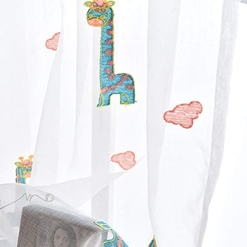 Lsimeru 2er Set Vorhange Durchsichtig Kräuselband Jungen Mädchen Giraffe Muster Gardine Durchsichtig Dekoschal Kinderzimmer Babyzimmer 140x260