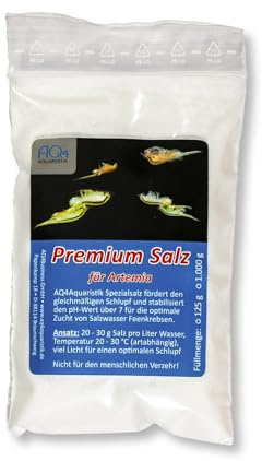 Premium Artemia Salz 125 g für Artemiazucht, Salinenkrebse Aufzucht | Schnell lösliches Mineralsalz für Salinenkrebse und Salzwasser-Feenkrebse; Für zuverlässige Schlupfergebnisse und Haltung