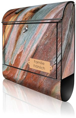 banjado Design Briefkasten personalisiert 38,5x46,5x13cm & 2 Schlüssel - Briefkasten Stahl Schwarz Zeitungsfach pulverbeschichtet - Postkasten A4 Einwurf inkl. Montagematerial - Motiv Coloured Wood