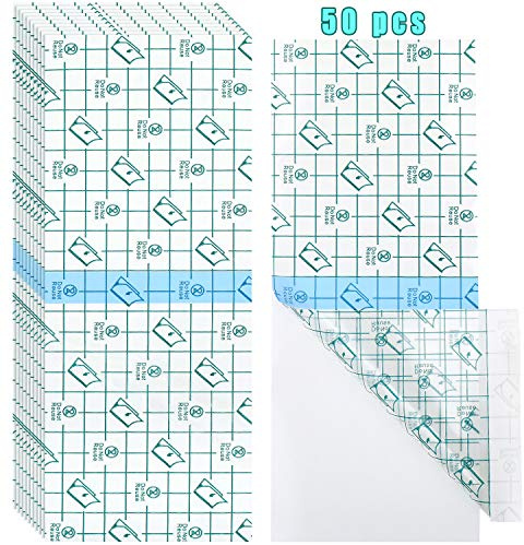 BBTO 50 Pieces Transparent Clear Adhesive Bandage Stretch Large Waterproof Film Adhesive Bandages Dressing Supplies(10 x 4 Inch)