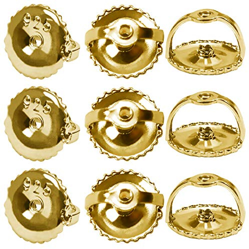 TOAOB 10 Piezas Tuercas de Pendientes Plata de Ley 925 Chapada en Oro Amarillo Roscada Pendientes de Repuesto Cierres Tapón de Seguridad Tope Posterior de 6 x 4 mm para Hacer Joyería Bisutería