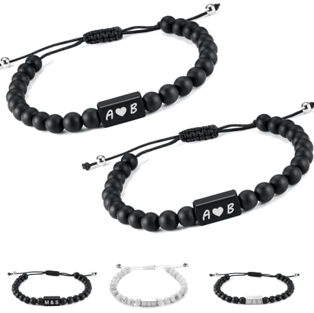 2er Set Personalisierte Partnerarmbänder mit Gravur Name Buchstaben Hochwertiges Pärchen-Armband Edelstahl Platte | Persönliche Namensgravur | Ideal als Armband für Paare Freundschaftsarmband