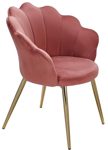 FineBuy Esszimmerstuhl Tulpe Samt Gepolstert, Küchenstuhl mit Goldfarbenen Beinen, Schalenstuhl Skandinavisches Design, Polsterstuhl mit Stoffbezug Rosa