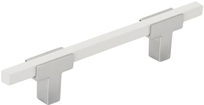 Amerock | Cabinet Pull | Polished Chrome/White | 3-3/4 inch (96 mm) Center to Center | Urbanite | 1 Pack | Drawer Pull | Drawer Handle | Cabinet Hardware